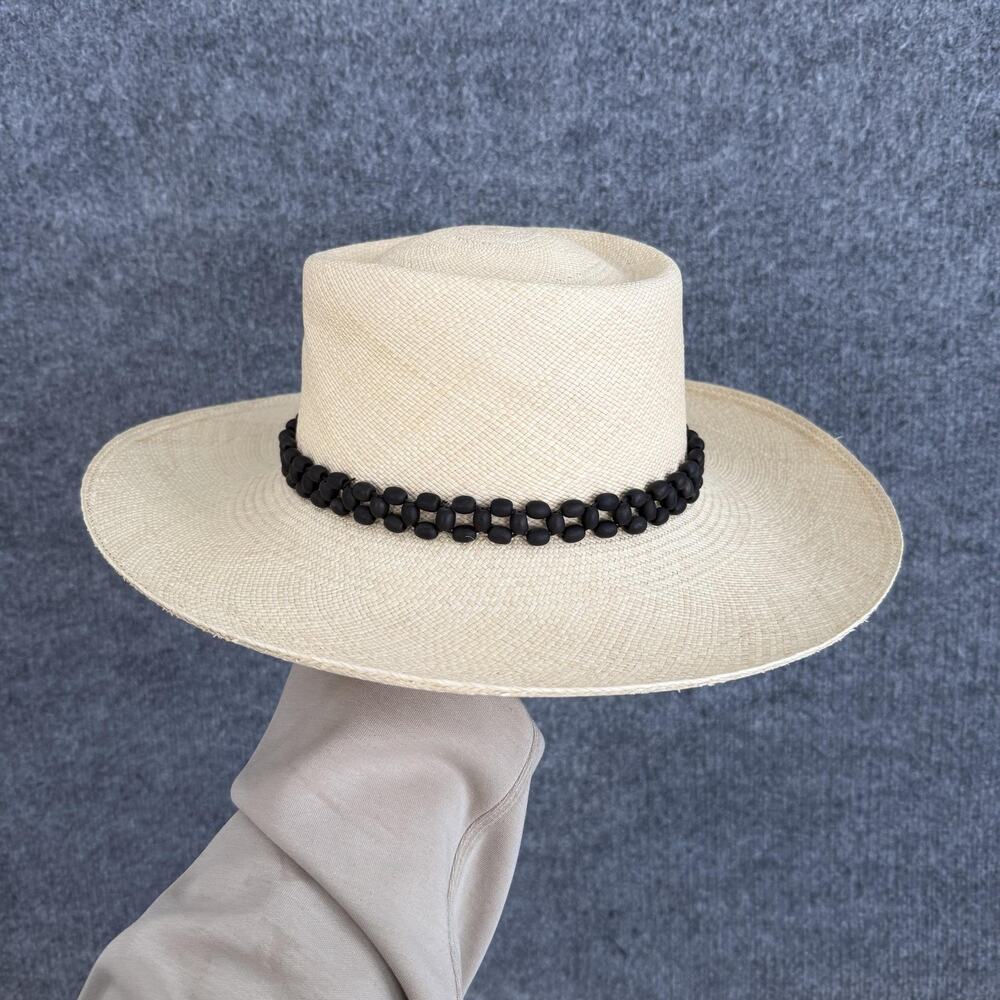 Artesano Hat Medium Tulipan Beaded in Natural Panama Straw Wide Brim Summer Chic